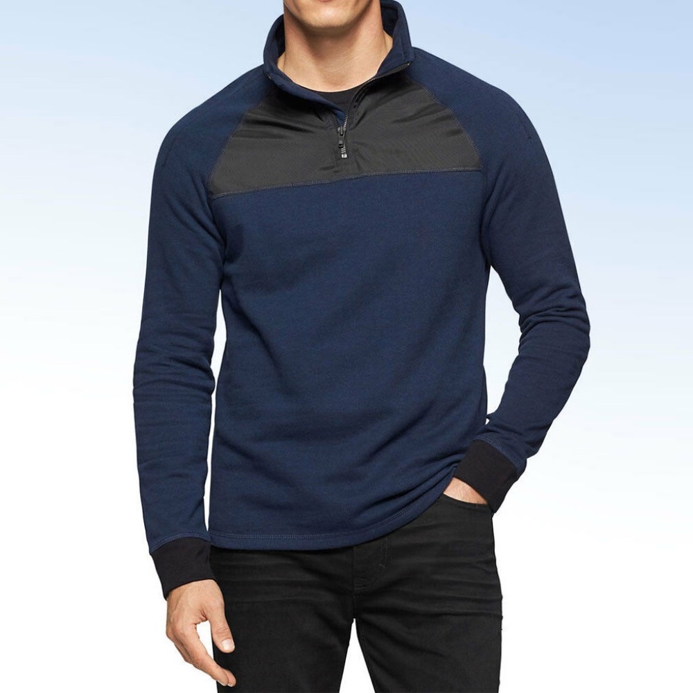 CALVIN KLEIN Jeans Men's Quarter-Zip Pullover Shirt in Navy/Black Large